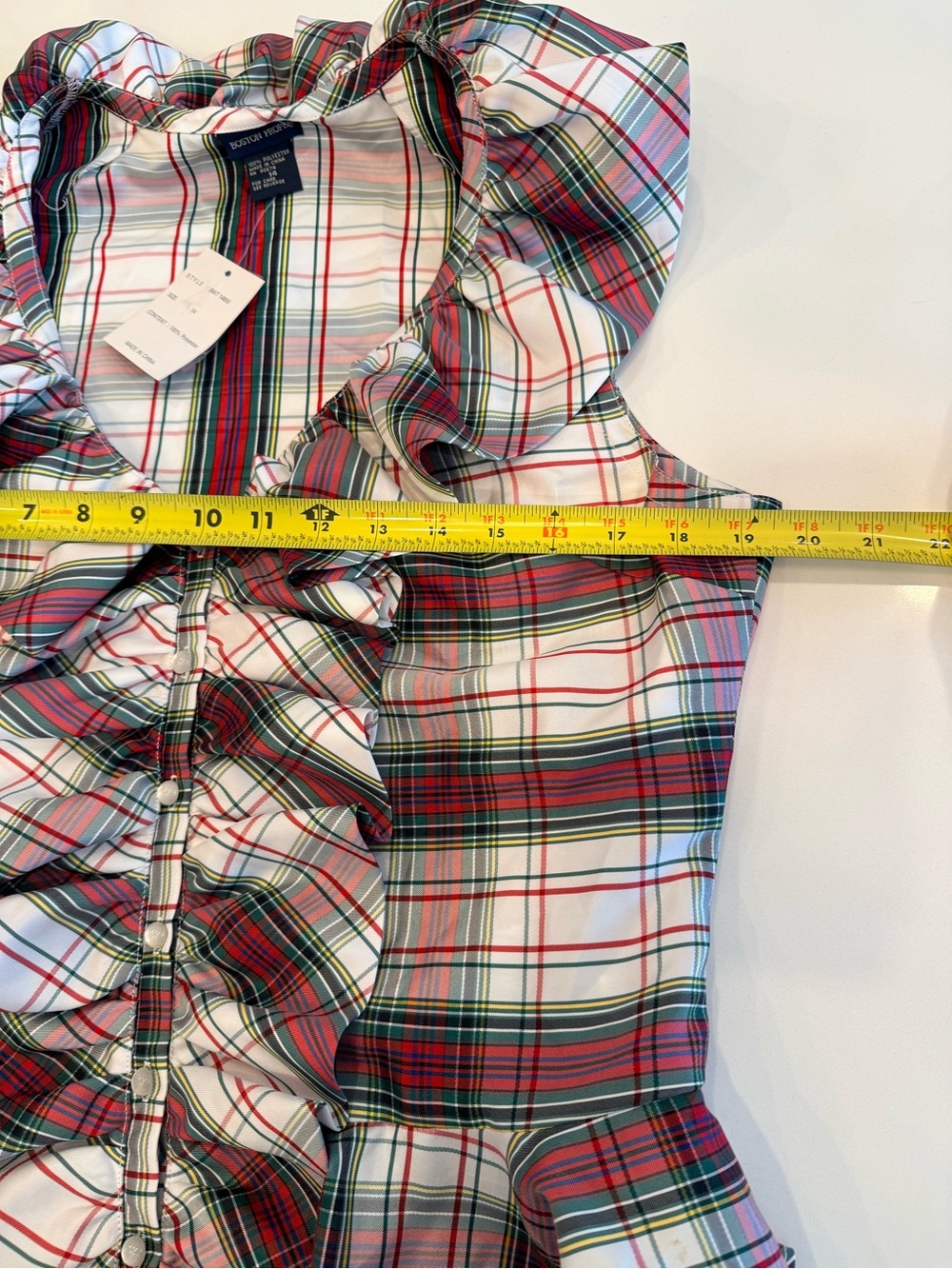 Boston Proper Red, Green & White Plaid Ruffle Peplum Blouse - Picture 7 of 10